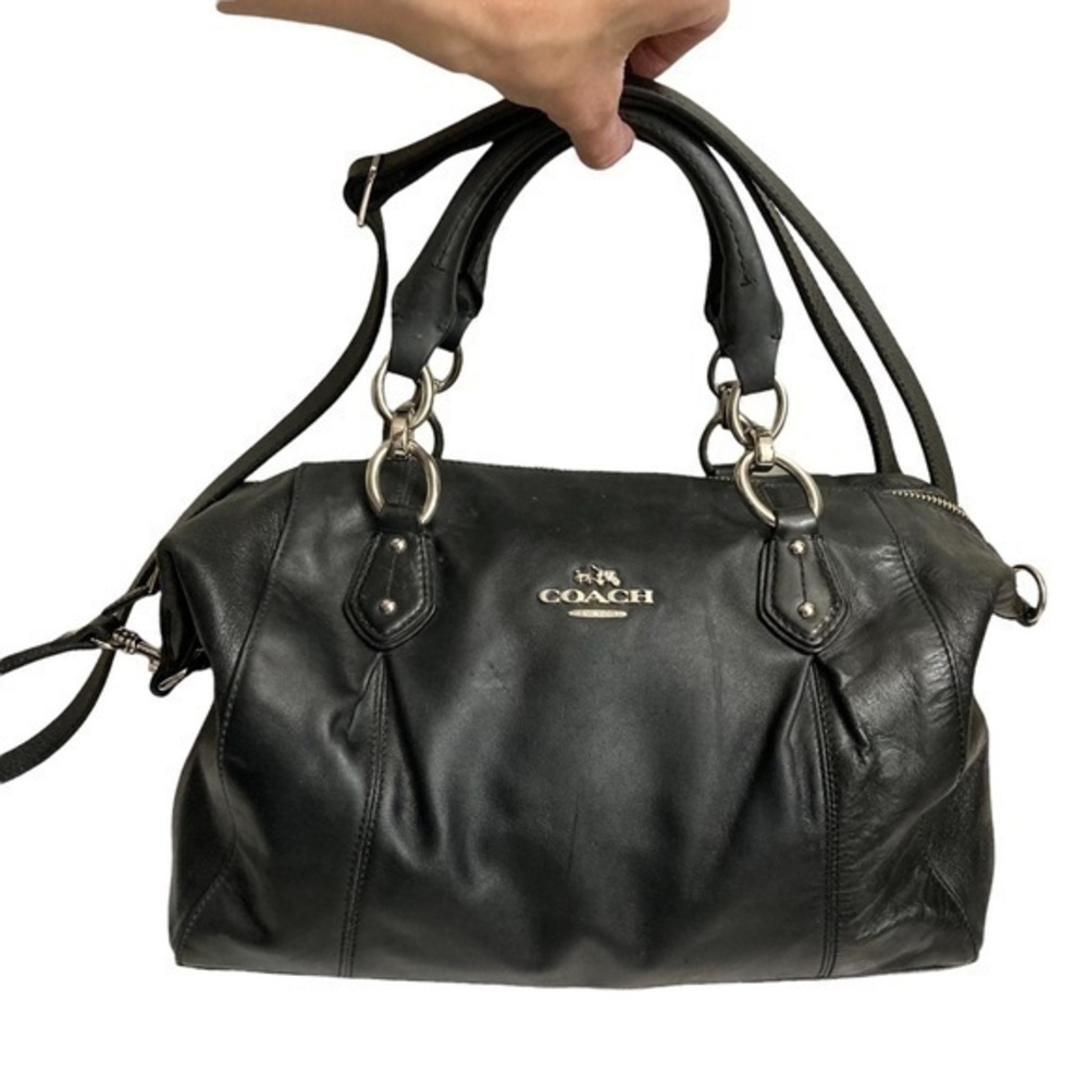 Coach black leather satchel bag with strap